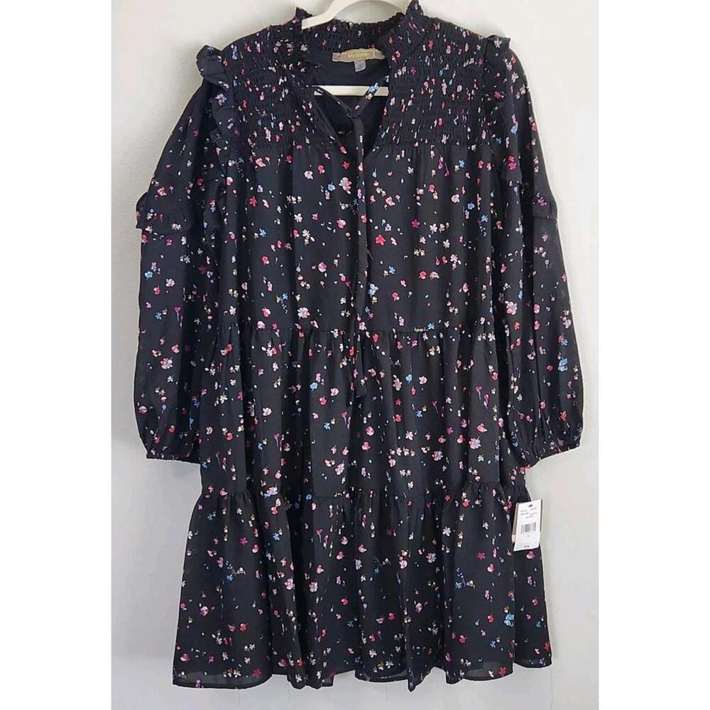 Melonie T Dress Size 12 Black Long Sleeve Floral Babydoll NWT $79 - Picture 2 of 11